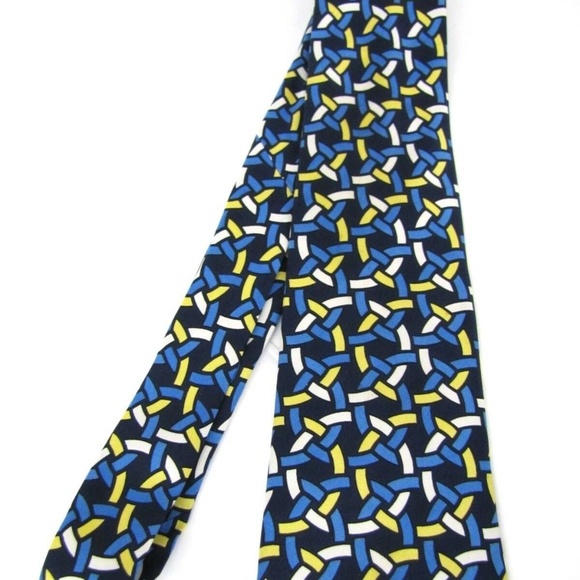 TURNBULL & ASSER Tie Blue Yellow Geometric Necktie - Picture 4 of 6